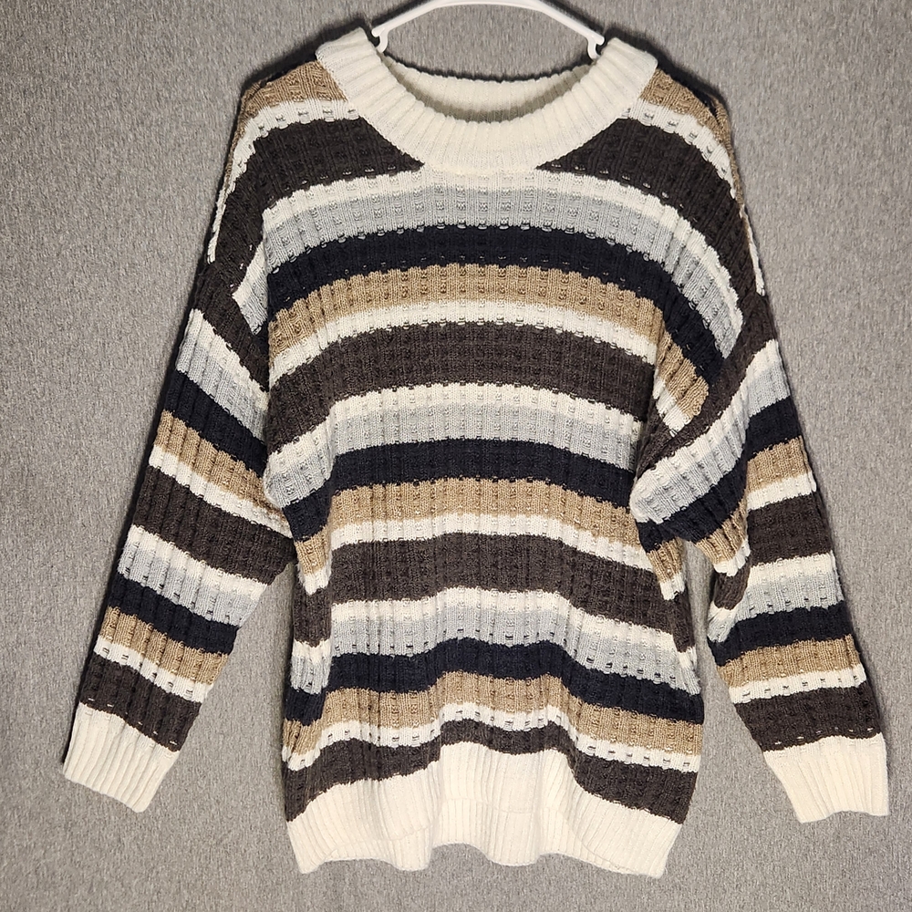 SO Striped Sweater - Black, Cream, Light Blue and Brown